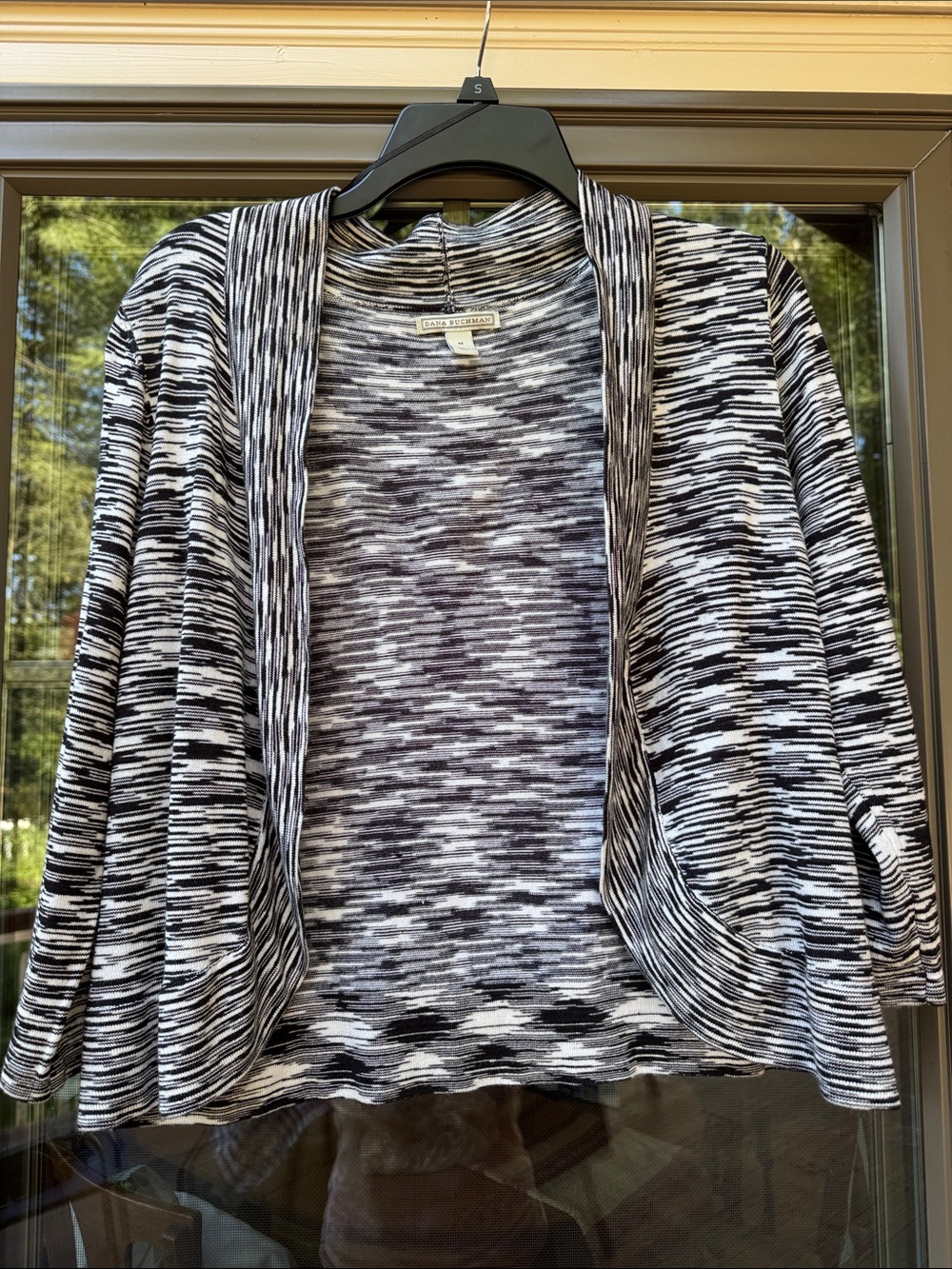 Dana Buchman Black & White Open-Front Space Dye Cardigan